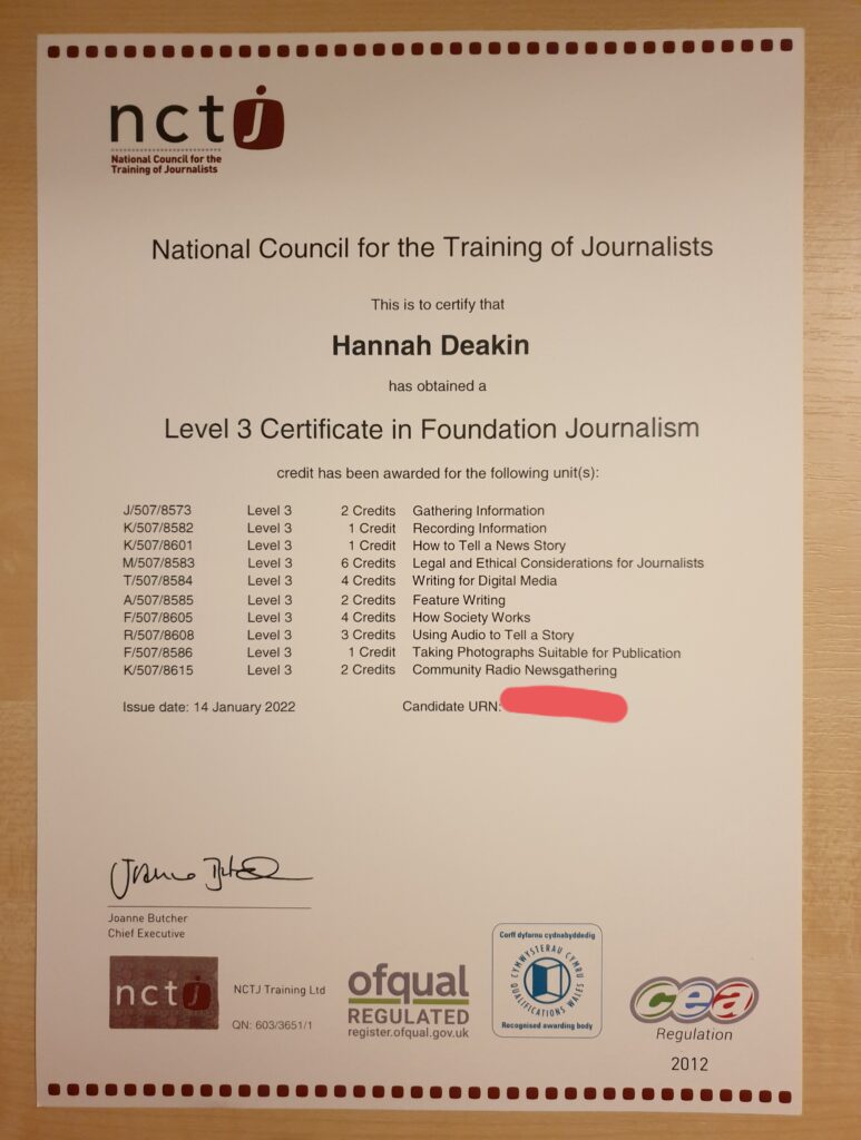 My NCTJ CFJ certificate.