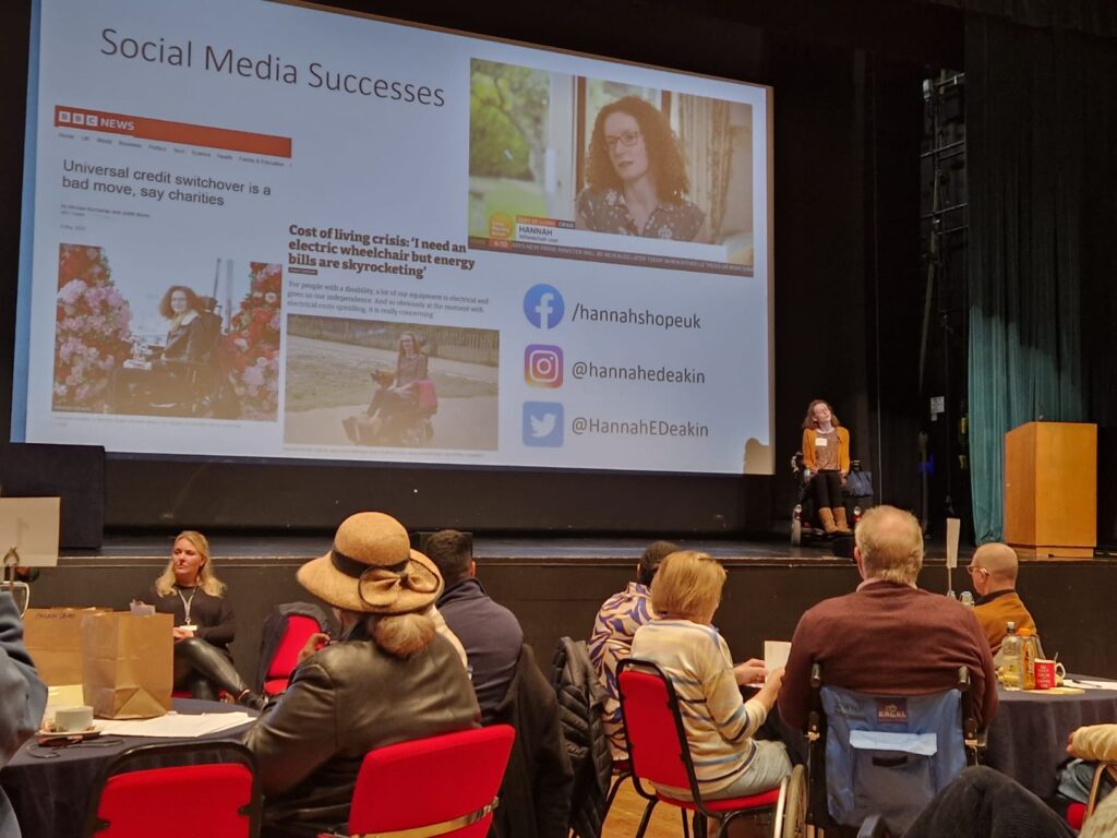 Hannah speaking at the Surrey Coalition of Disabled People's AGM. 2022- A Year Of Challenges.