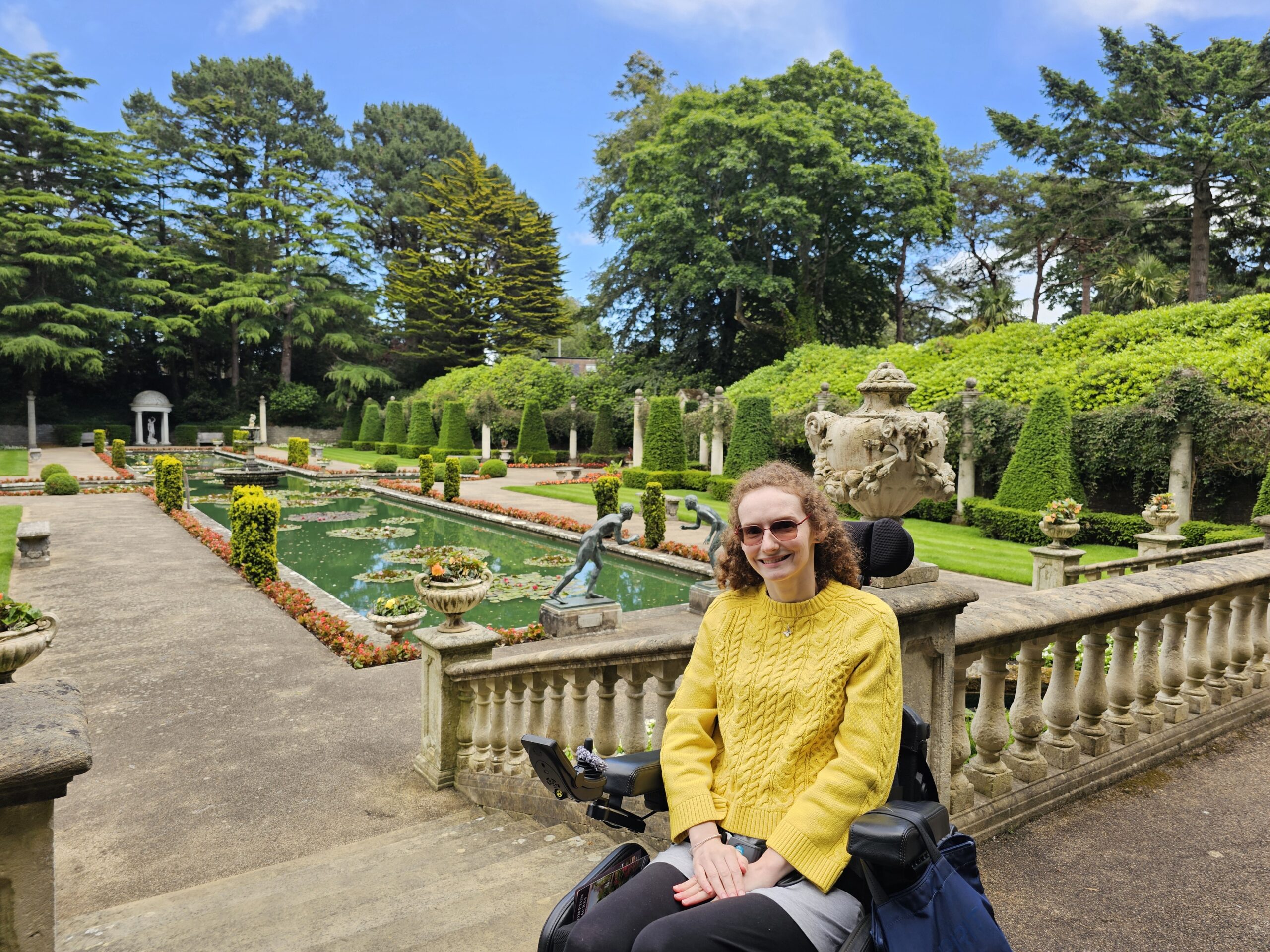 Hannah at Compton Acres. A wheelchair accessible place to visit around Poole.